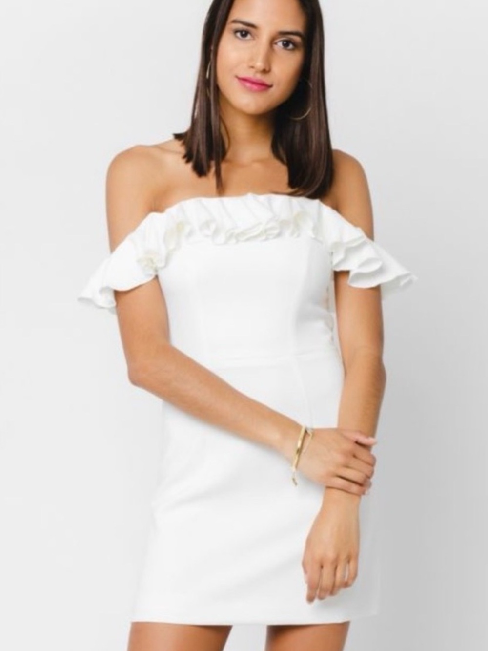 French Connection White Off Shoulder Ruffle Dress size 12